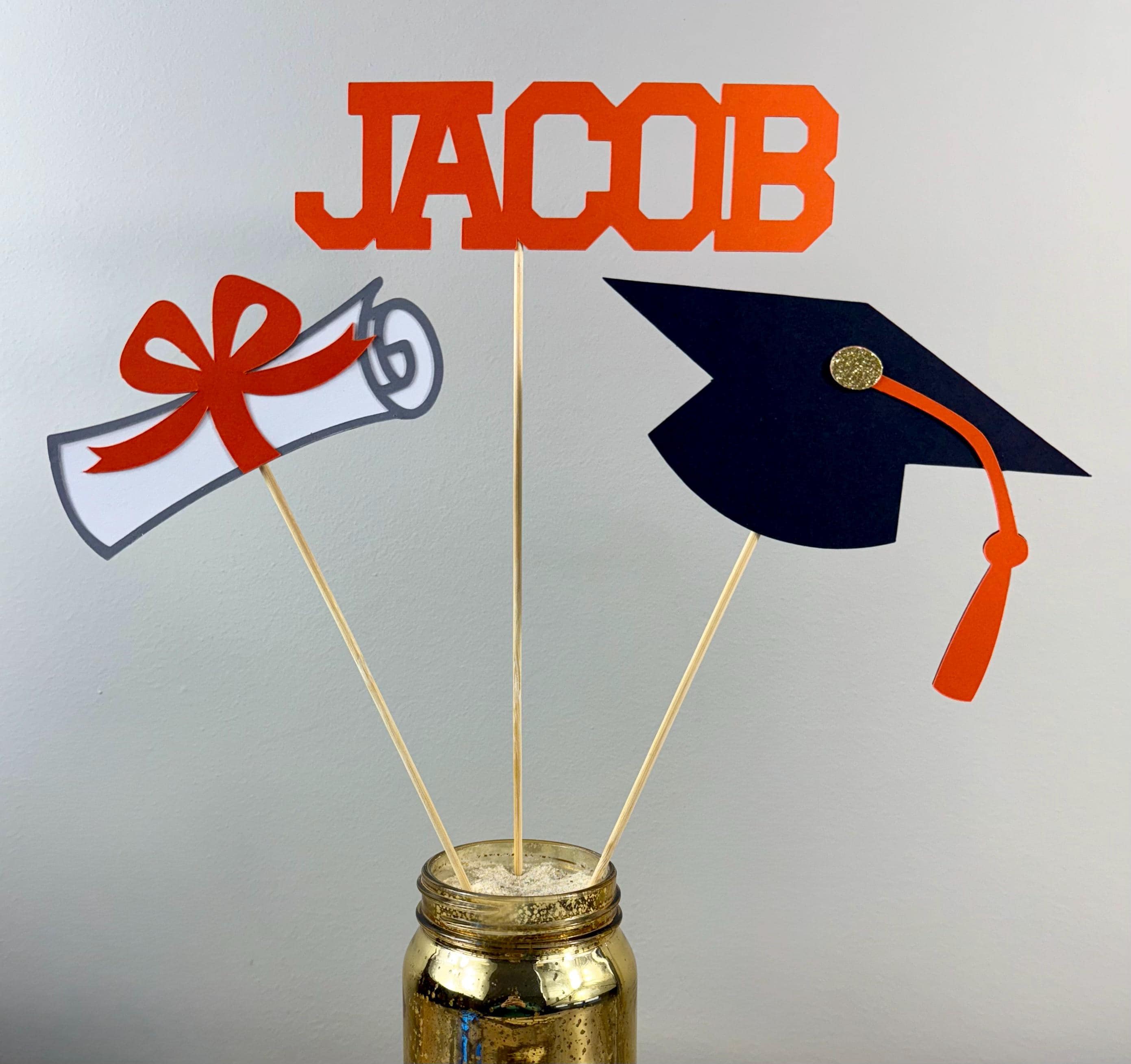 Personalized Graduation Centerpiece Sticks: Varsity Font Party Decor