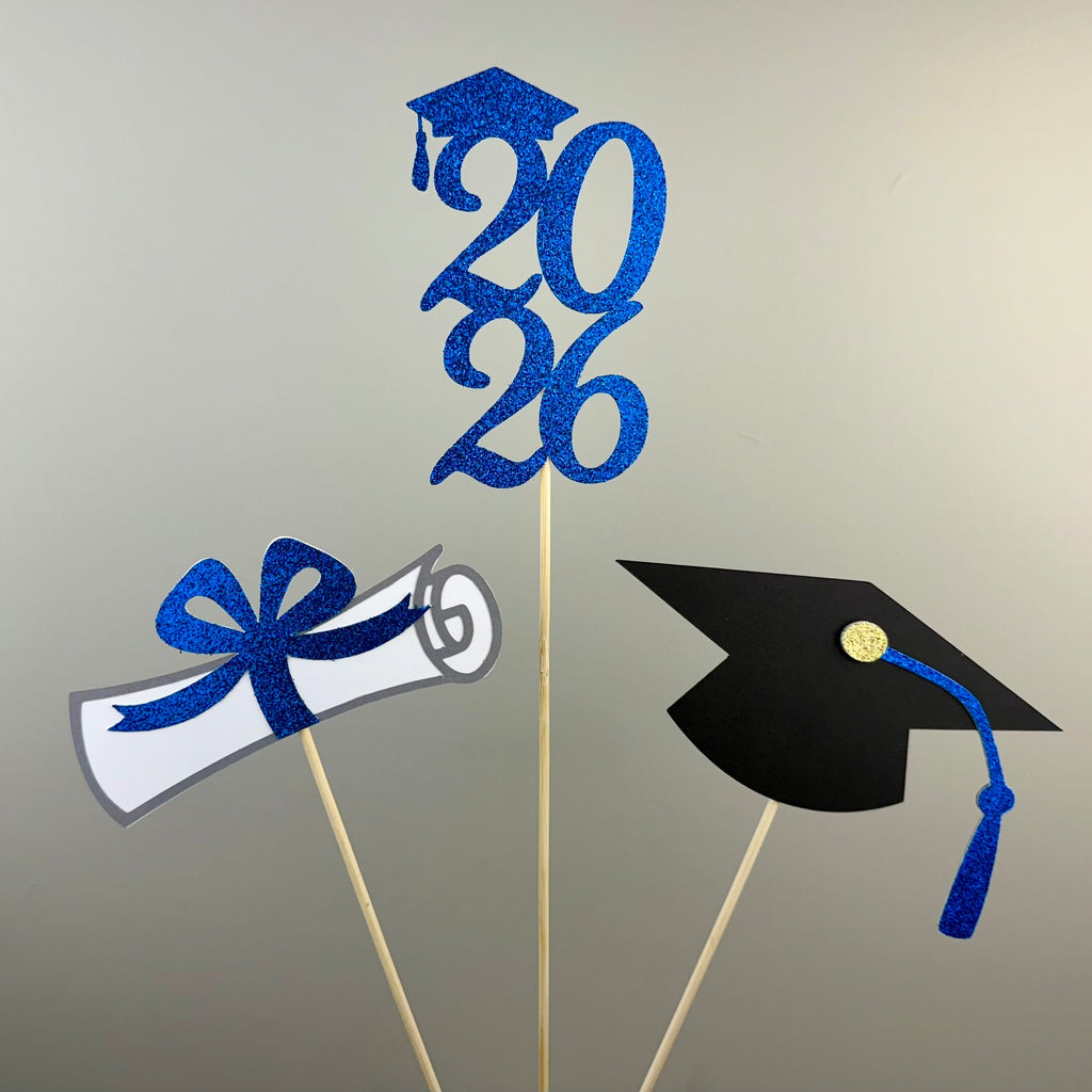 2026 Graduation Party Centerpiece Sticks: Cap, Diploma, Year