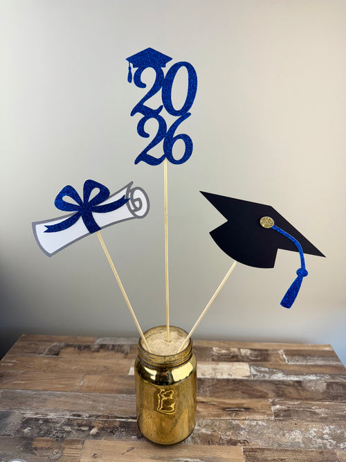 2026 Graduation Party Centerpiece Sticks: Cap, Diploma, Year