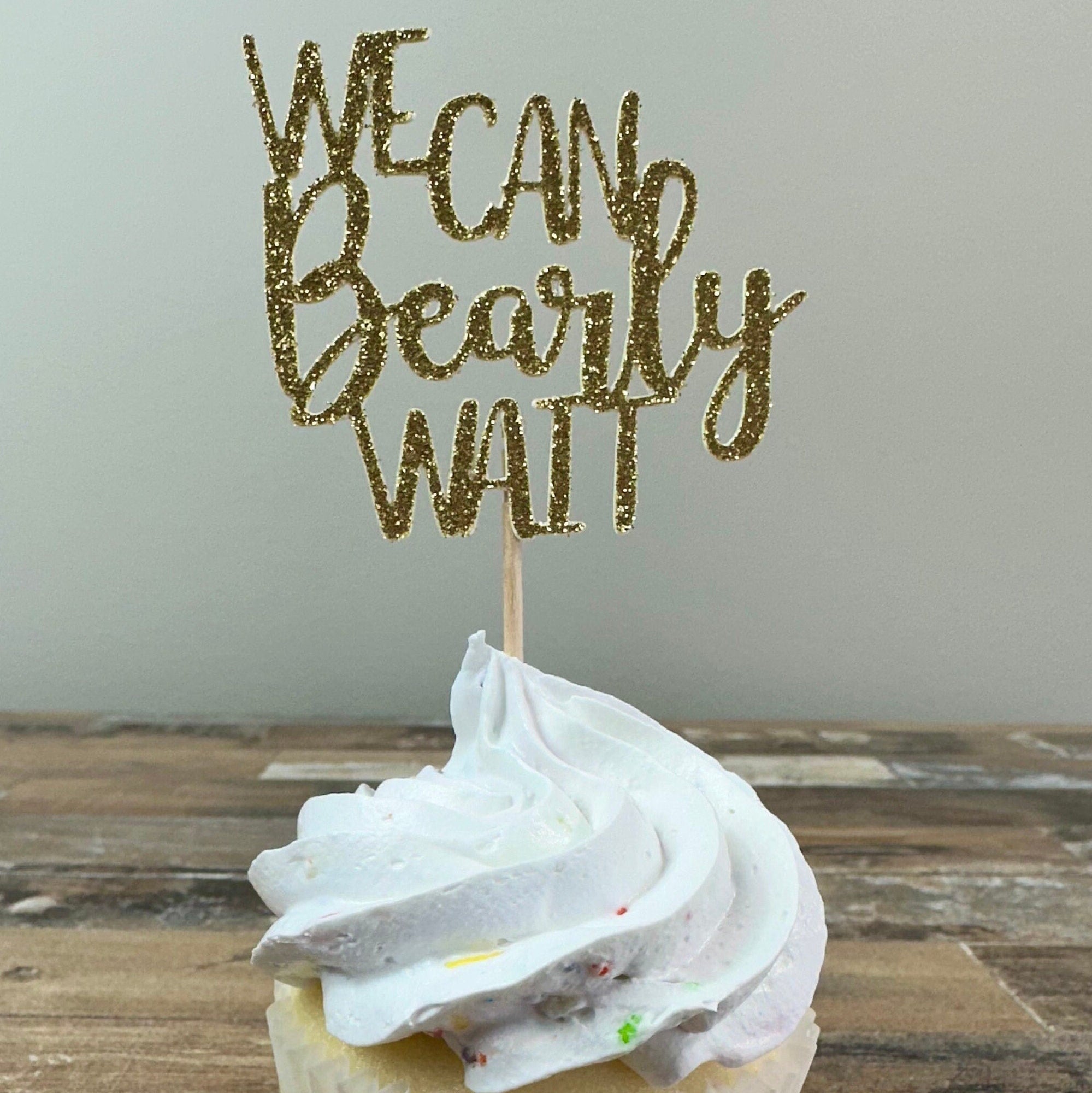 We Can Bearly Wait Cupcake Toppers - 12 pack / Bear Baby Shower Toppers - Sage