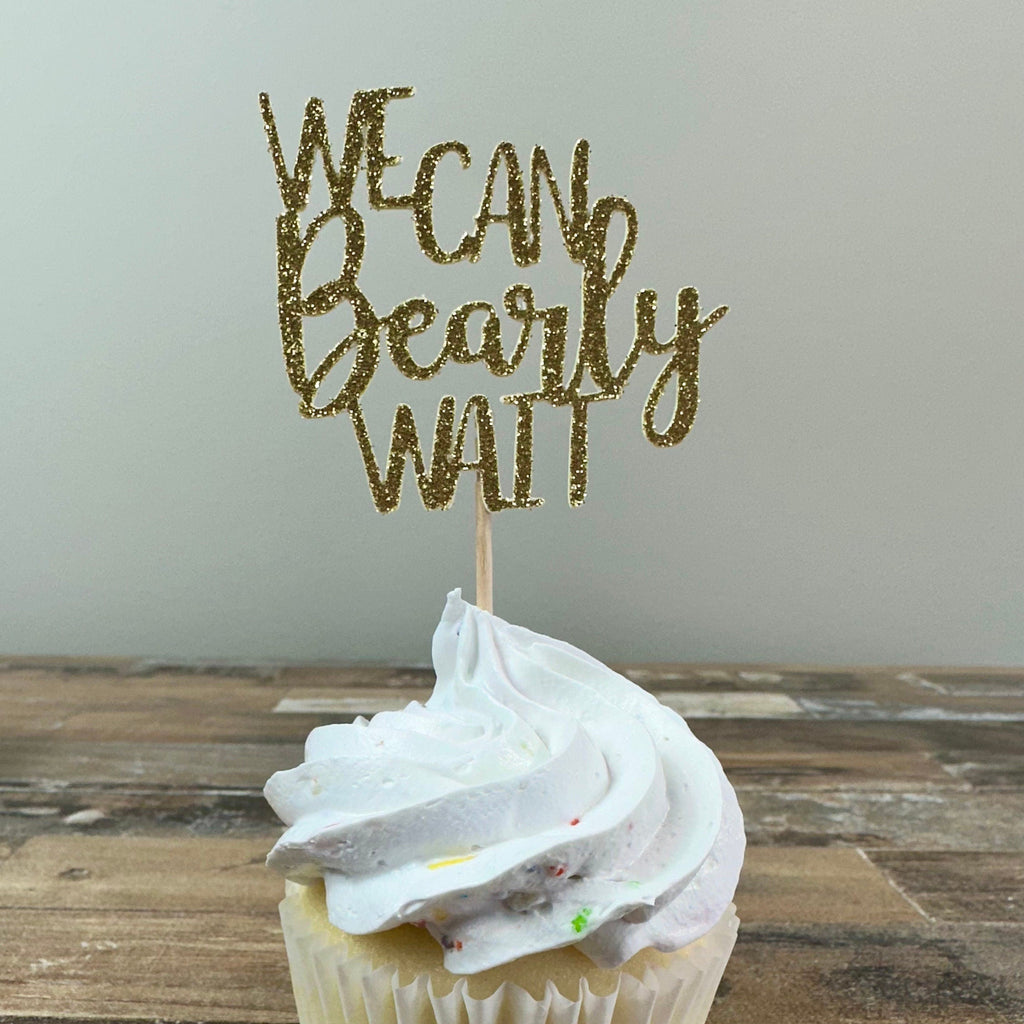 We Can Bearly Wait Cupcake Toppers - 12 pack / Bear Baby Shower Toppers - Blue