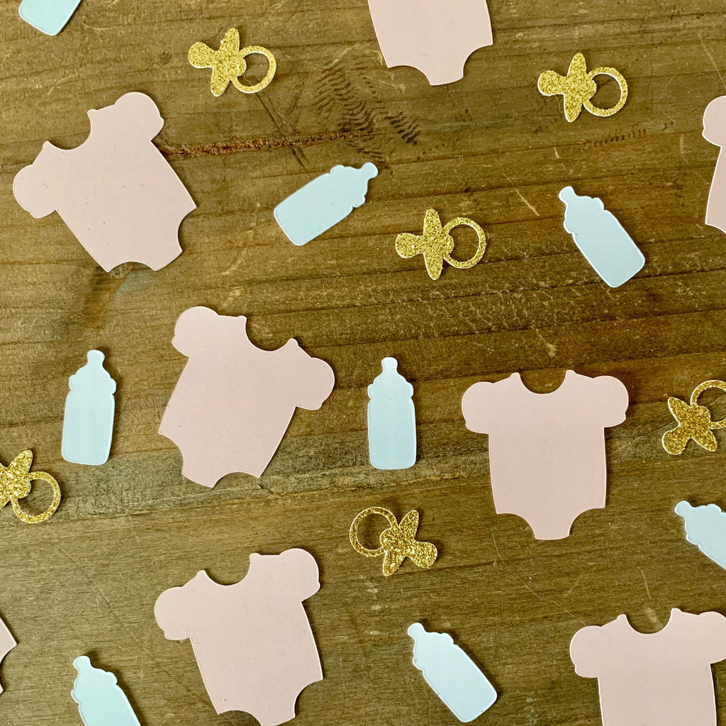 Pink and Gold Baby Shower Confetti: Onesies, Pacifiers, Bottles (100 Pieces)