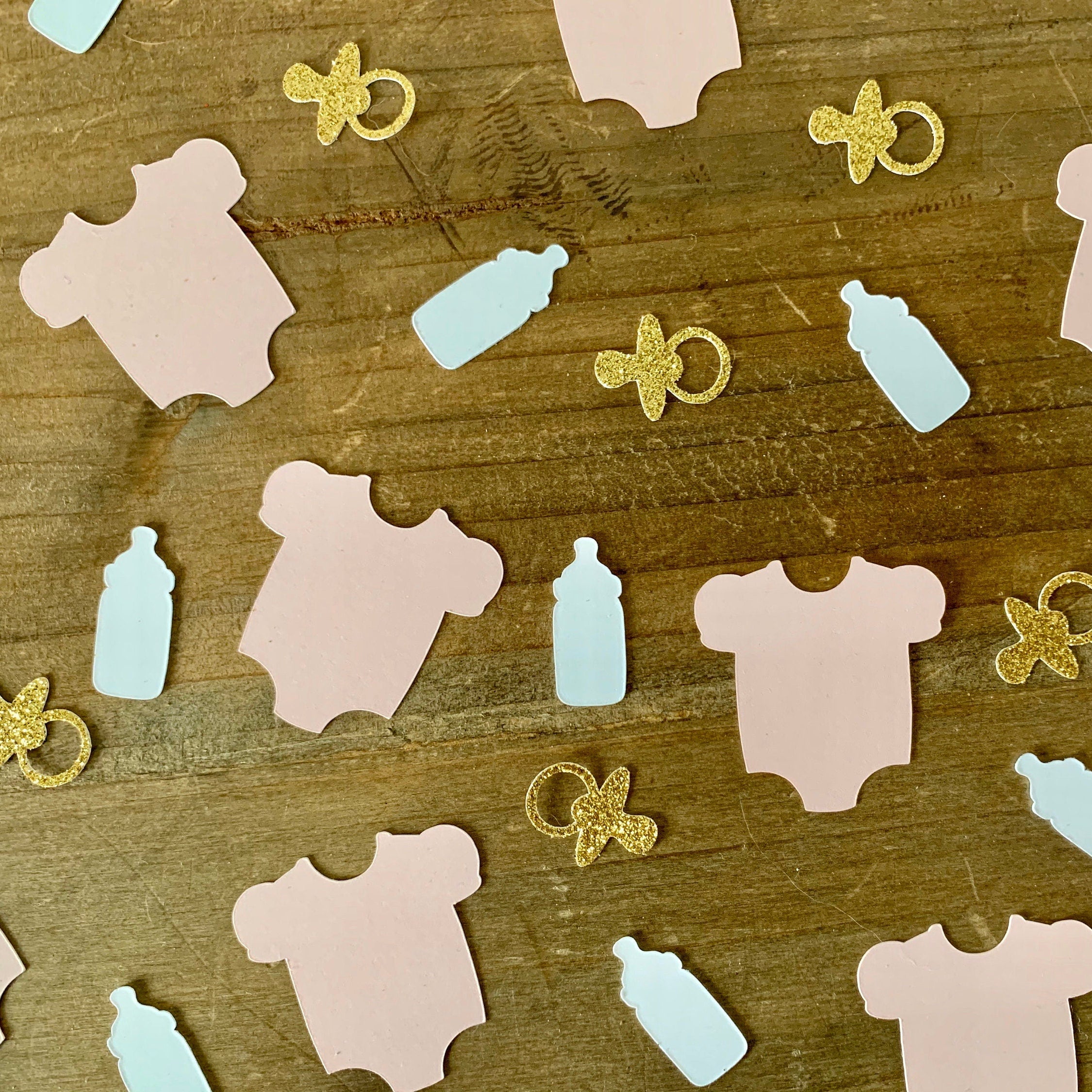 Pink and Gold Baby Shower Confetti: Onesies, Pacifiers, Bottles (100 Pieces)