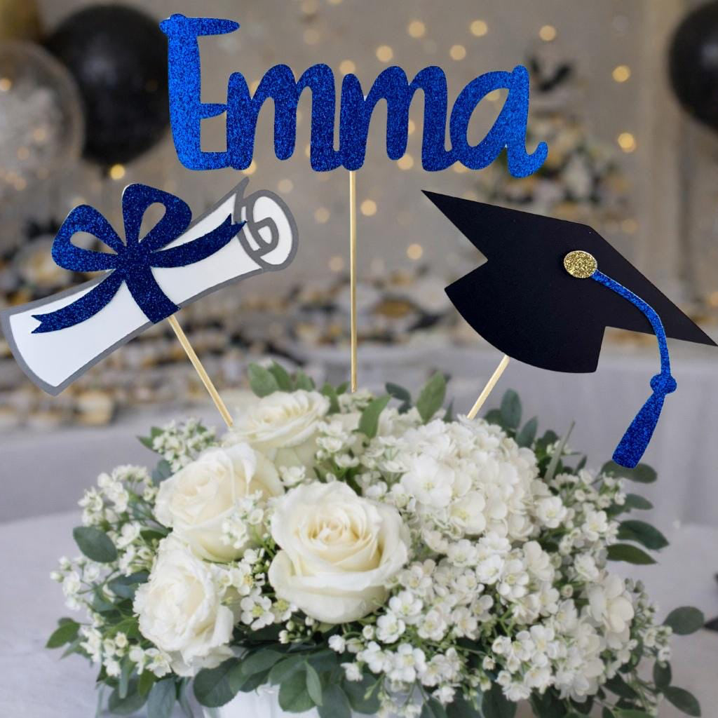 Personalized Graduation Centerpiece Picks: Custom Name, Cap & Diploma
