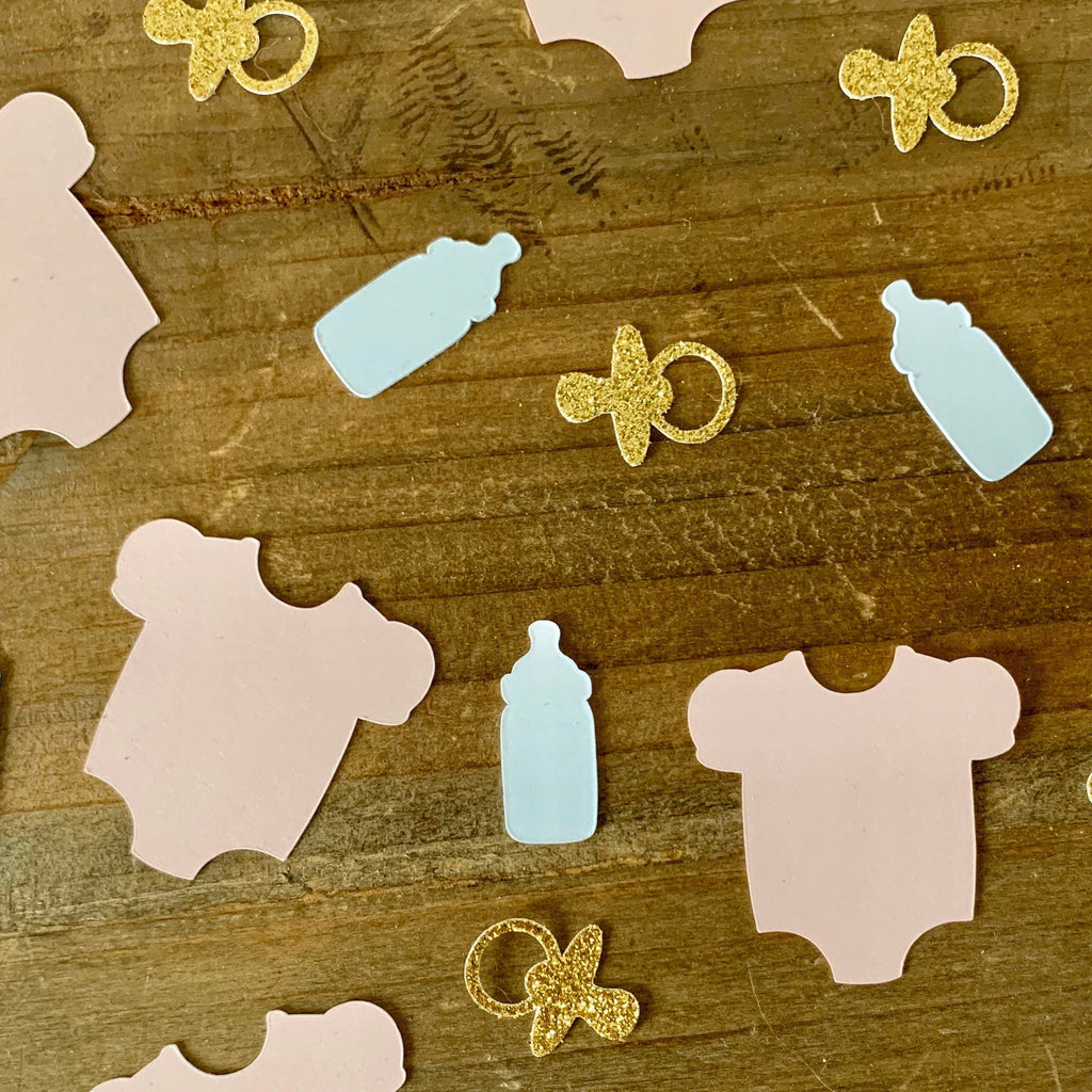 Pink and Gold Baby Shower Confetti: Onesies, Pacifiers, Bottles (100 Pieces)