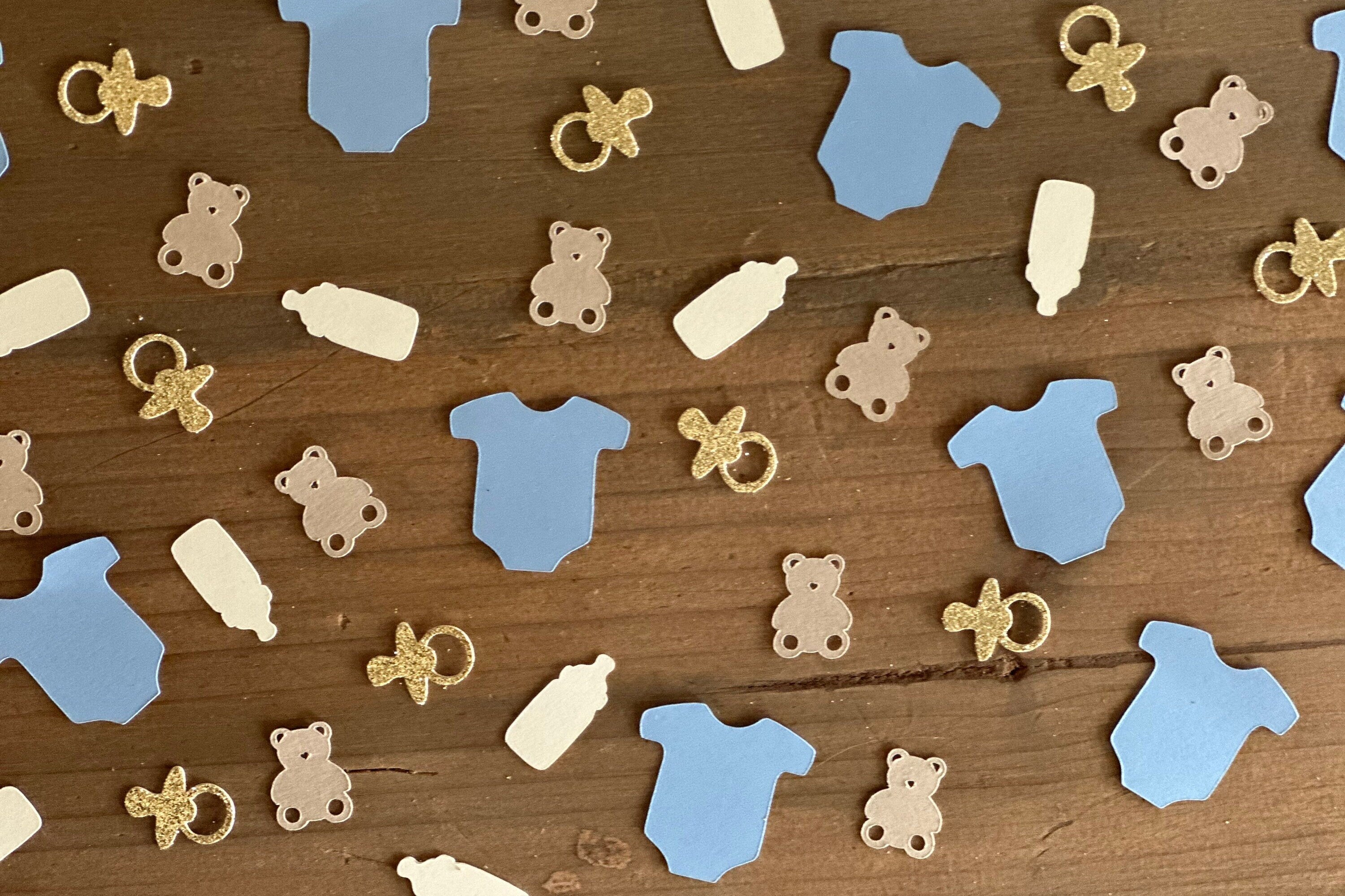 Bear Baby Shower Confetti: Blue Onesies, Gold Pacifiers - 120 Piece
