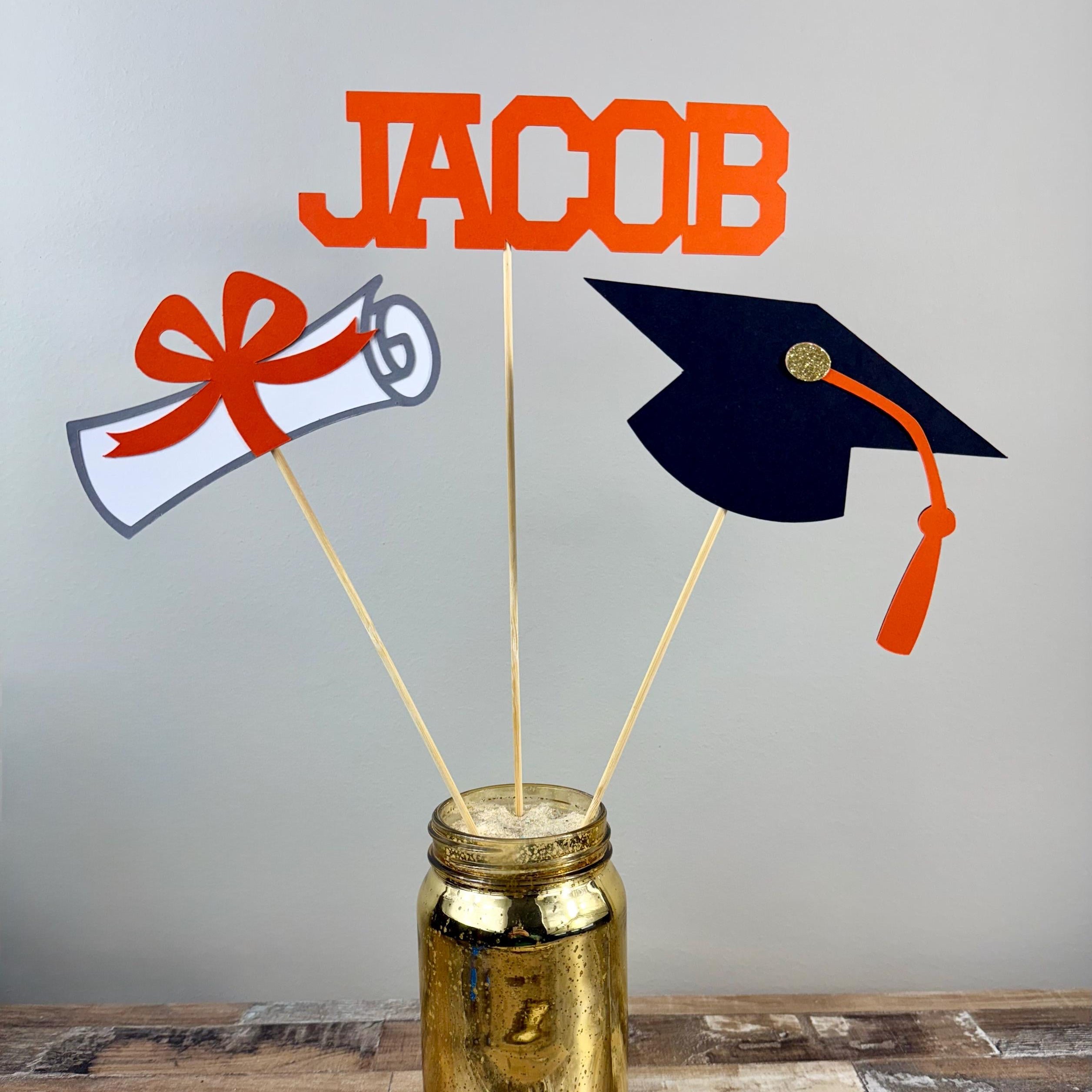 Personalized Graduation Centerpiece Sticks: Varsity Font Party Decor